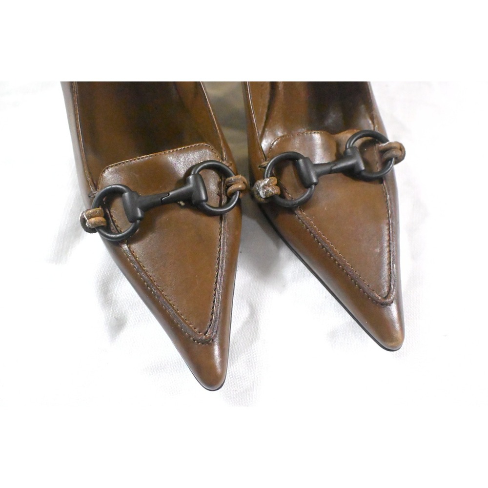 Gucci Vintage Horsebit Pumps Pointed Toe Stiletto Heels Leather Brown 35.5C US 5 - Picture 12 of 13